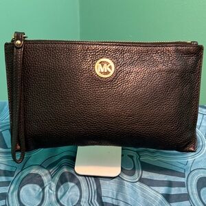 Michael Kors Black Pebbled Leather Wristlet